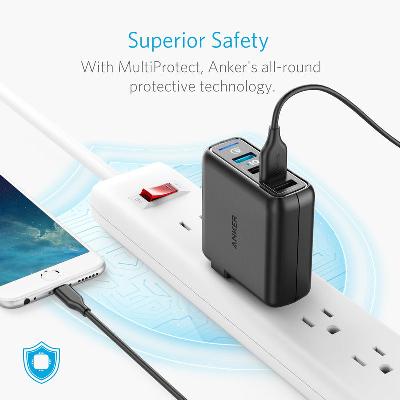 Anker Quick Charge 3.0 43.5W 4-Port USB Wall Charger, PowerPort Speed 4 for Galaxy S7/S6/edge/edge+, Note 4/5, LG G4/G5, HTC One M8/M9/A9, Nexus 6, with PowerIQ for iPhone 7, iPad, and More Black