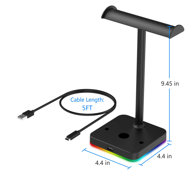 RGB Dual Headphone Stand with USB Hub KAFRI Desk Gaming Double Headset Holder Hanger Rack with 1 USB2.0 Extension Charging Port Extender Cord - Suitable for Gamer Desktop Table Game Earphone