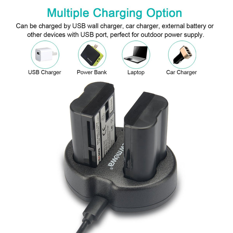Newmowa EN-EL15 Replacement Battery (2 Pack) and Dual USB Charger for Nikon EN-EL15 EN-EL15A and Nikon 1 V1,D600,D610,D750,D800,D800E,D810,D7000,D7100,D7200,D7500,Z6,Z7