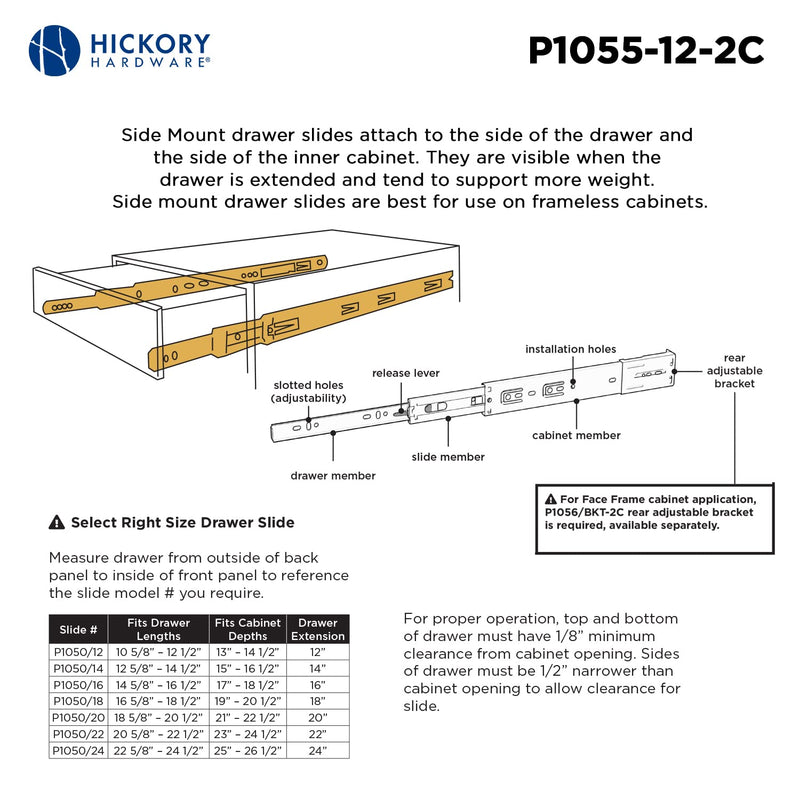 Hickory Hardware P1055/12-2C Collection Soft Close Drawer Slide 12" Cadmium Finish (2 Pack), 2 Piece