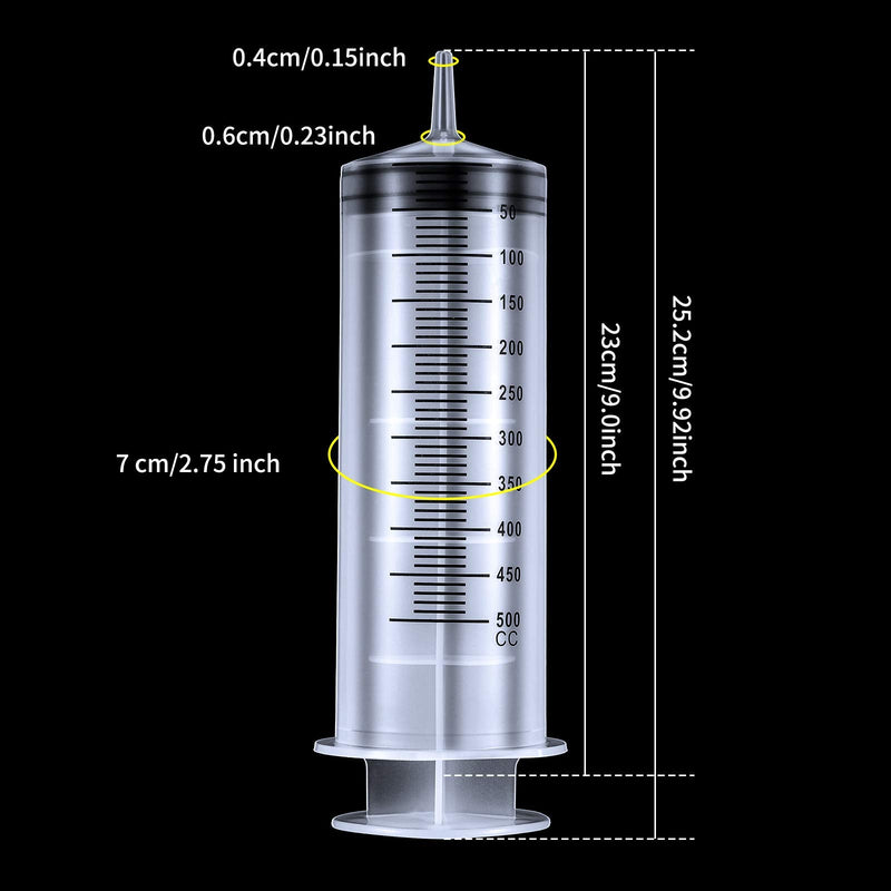 BBTO 2 Pieces Large Plastic Syringe with Tube 2 Pieces 40 Inch Handy Plastic Tubing and 2 Pieces Connections for Scientific Lab, Glue Dispensing, Watering, Refilling, Feeding and Measuring (500 ML) 500 ML