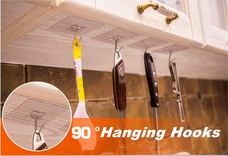 KK5 Seamless Adhesive Hooks 13.2lb(Max) Utility Stainless Steel Hook for Towel Bathrobe Coats,Bathroom Kitchen Waterproof and Oilproof Nail Free Transparent Heavy Duty Wall Hook & Ceiling Hanger Clover-12