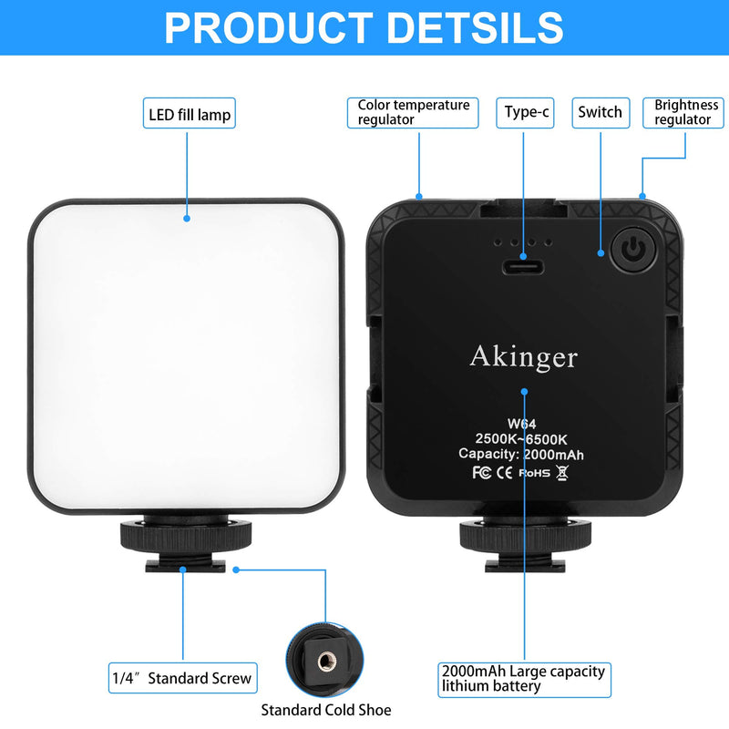 Akinger Selfie Light with Tripod Stand, Video Conference Light, Dimmable for Live Streaming/Makeup/Video Recording/Vlog, LED Light Holder Tripod Removable, Use for Cell Phone Laptop