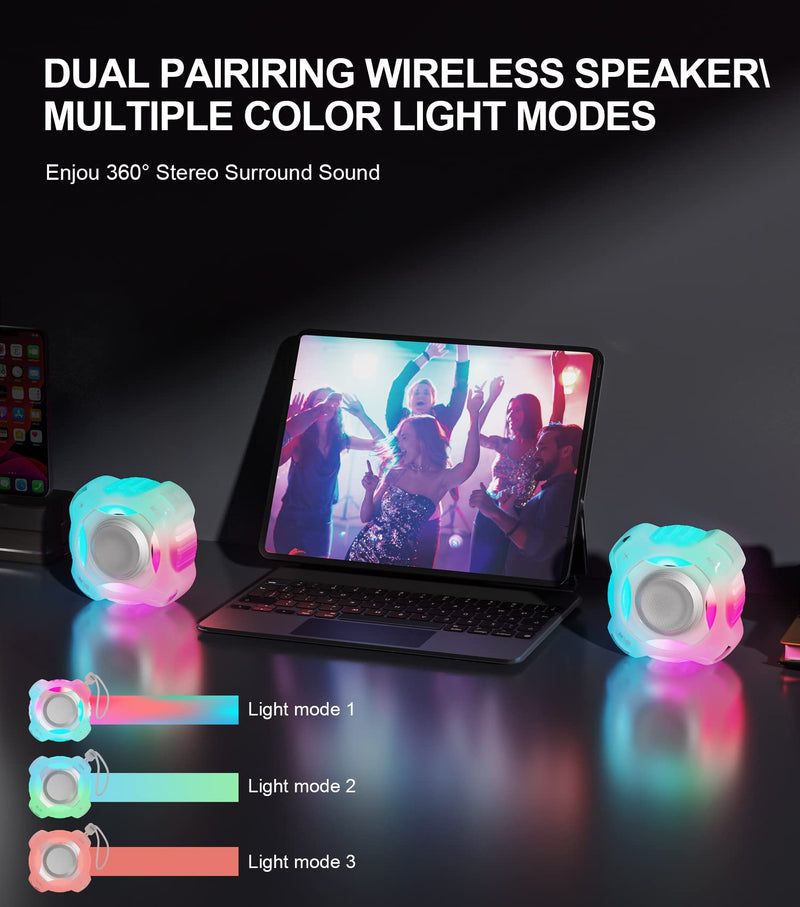 comiso Shower Bluetooth Speaker, Waterproof Bluetooth Speakers IPX7, Floating Portable Wireless Speaker with LED Light, Loud HD Sound and Bass for Travel Beach Shower, Ideal Gifts for Men and Women Crystal
