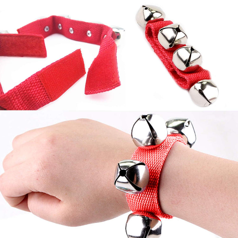 6 Pack Christmas Band Wrist Bells,Christmas Musical Tambourine Wrist Shaking Jingle Bells,Band Wrist Bells Foot Rattles Ankle Bells (Red) Red