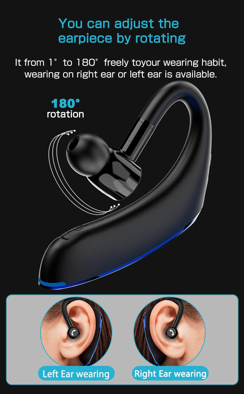 Bluetooth Headset V5.0 Wireless Bluetooth Earpiece 25 Hrs Talktime 230 Hours Standby Time, Fit Your Both Ear, Handsfree Headset with Noise Cancelling Mic, Compatible with iPhone and Android (Blue)