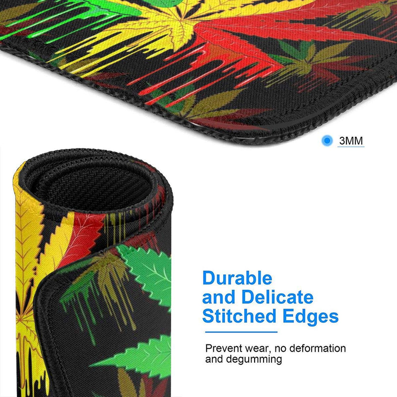 Mouse Pad Marijuana Leaf Rasta Colors with Non-Slip Rubber Base, Premium-Textured & Waterproof Mousepads Bulk with Stitched Edges, Mouse Mat for Computers, Gaming,Laptop, Office & Home, 9.8x11.8 in 10 x 12 inch