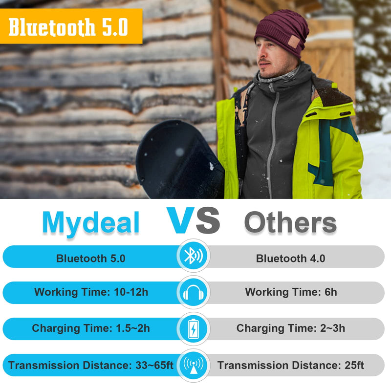 Upgraded Bluetooth Beanie, Built-in Stereo Speaker and Mic, Warm and Comfortable Skully Cap, Unique Tech Gifts, for