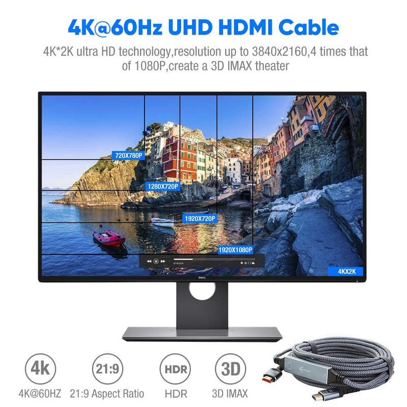 [AUSTRALIA] - 4K60HZ Long HDMI Cable,Highwings 40FT 4K@60Hz HDMI Braided Cord-Supports (4K 60Hz HDR,Video 4K 2160p 1080p 3D HDCP 2.2 ARC-Compatible with Ethernet Monitor PS4/3 4K Fire Netflix 40 feet Grey 
