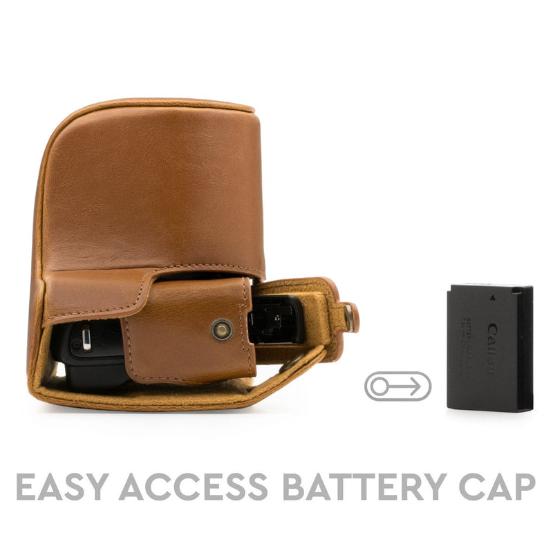 MegaGear Ever Ready Leather Camera Case Compatible with Canon EOS M200, M100 (15-45mm) Light Brown