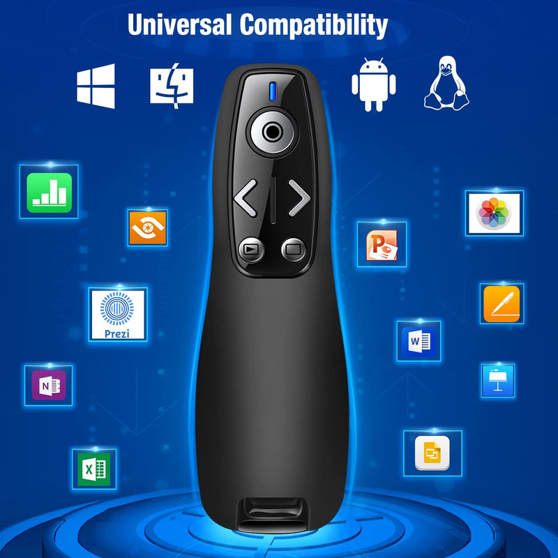 Presentation Clicker Wireless Presenter Remote for PowerPoint, RF 2.4GHz USB Powerpoint Clicker with Hyperlink & Volume Control PowerPoint Slide Advancer for Mac, Computer, Laptop Black-Red Light