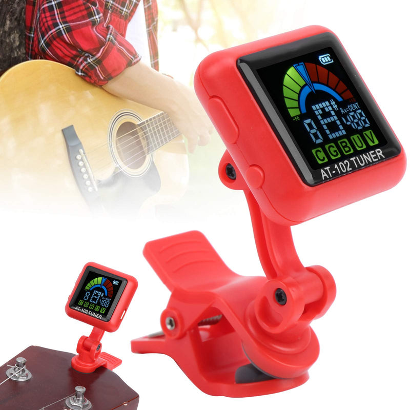 Guitar Clip-on Tuner,Portable Guitar Tuner USB Rechargeable Mini Clip on Tuner for chromatic Guitar Bass Ukulele Violin (red) red