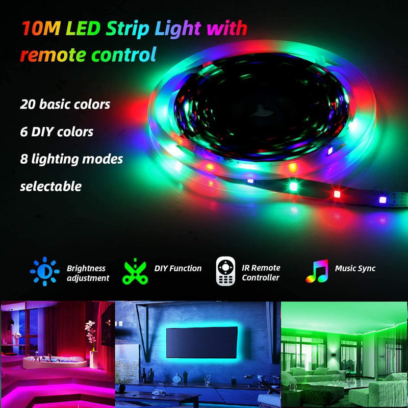 [AUSTRALIA] - LED Strip Lights,YLCVBUD 32.8ft 3528 SMD RGB Rope Lights Music Sync Color Changing, Rope Light 600 SMD, IR Remote Controller Flexible Strip No White for Home Party Bedroom Party Indoor 