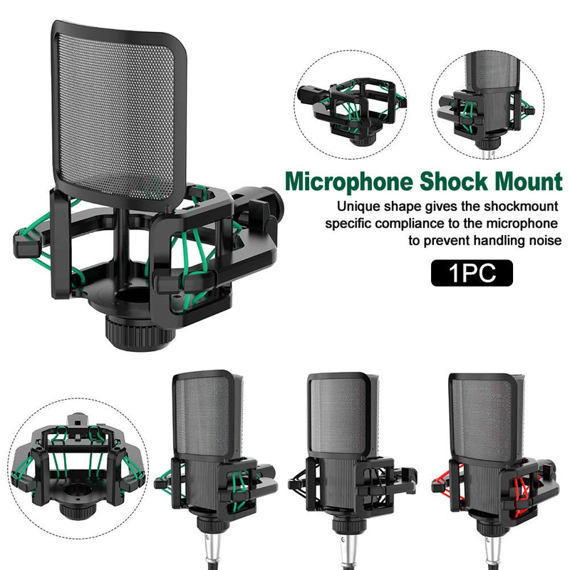 GeKLok Microphone Shock Mount Kit with PopFilter, Lightweight Microphone Shock Mount, Mic Anti Vibration Suspension Shock Mount Holder Clip for Diameter 21mm-62mm Microphone Red