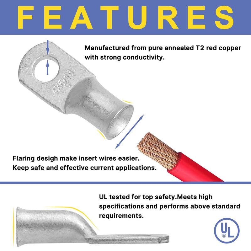 haisstronica 80PCS Tinned Copper Wire Lugs Kit,AWG 8 6 4 2 Heavy Duty Battery Cable Lugs,Eyelets Tubular Ring Terminal,Battery Terminals with 3:1 Heat Shrink Tube