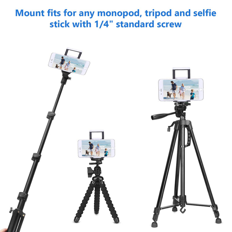 Tripod Mount Adapter Compatible for iPhone & Ipad, PEYOU Universal 2 in 1 Tablet Phone Clamp Holder for Smartphone (Width 2.2"-3.3"), Tablet (Width 4.3"-7.3") with Wireless Remote for Selfie (Black) Black