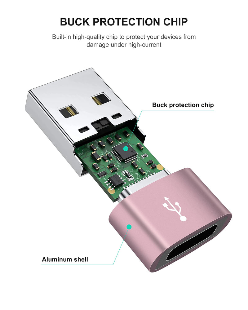 Upgraded USB C Female to USB A Male Adapter,Type C to USB A Charger Cable Converter for Apple iWatch 7 AirPods,MacBook,iPhone 11 12 13 14 Pro Max,iPad Mini 6,Samsung Galaxy S20 S21 S22 (3Pack RG) Rose Gold*3