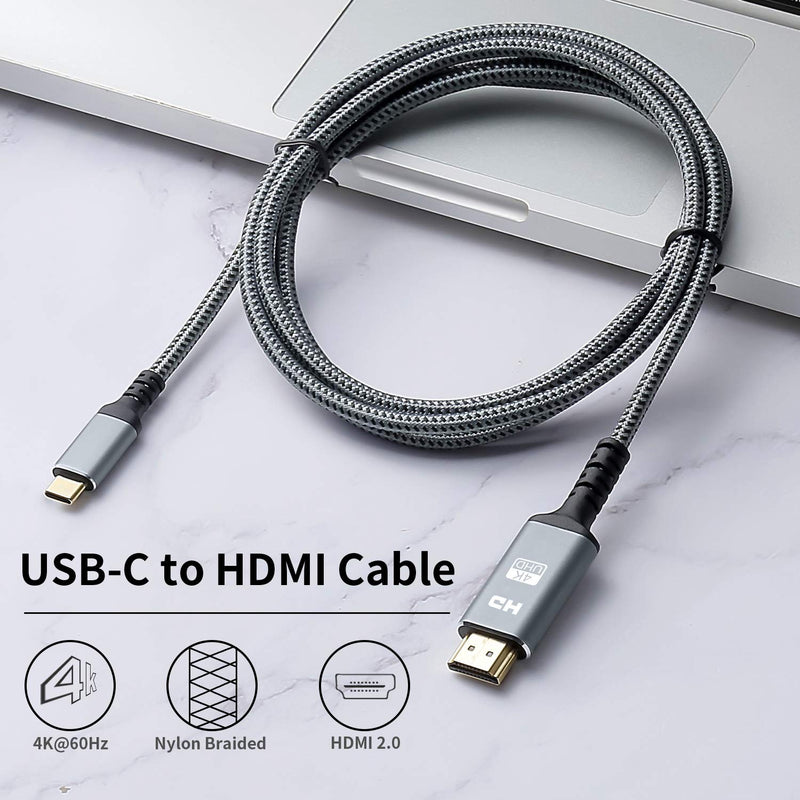 USB C to HDMI Cable, 6ft Braided 4K@60Hz Type C to HDMI Cable (Thunderbolt 3 Compatible) for MacBook Pro 2020/2019, MacBook Air/iPad Pro 2020, Surface Book 2, Galaxy S20