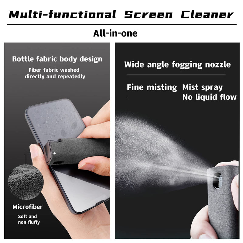 3 in 1Fingerprint Proof Screen Cleaner Tool, Touchscreen Electronic Screen Cleaner, All in One Cleaning Kit with Microfiber and Soft Fiber Flannel for All Phones, Laptop,TV and Tablet Screens (Grey) A-Grey