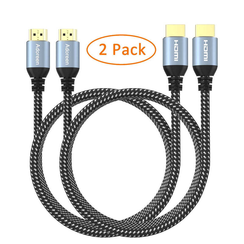 4K HDMI Cable 8 feet/2 Pack, Adoreen High Speed 18Gbps HDMI 2.0 Cable (1.5-60ft), HDR HDCP 3D 4K@60Hz 2K,1080P, ARC Ethernet, HDMI Cord,Compatible Monitor UHD TV PC PS3 PS4 with 5 Cable Ties 8FT-2PK With Ties
