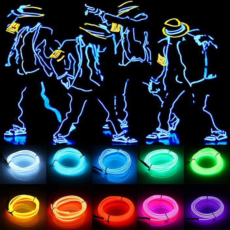 JIGUOOR EL Wire Battery Pack 16.4ft / 5m Bright Neon Light Strip 360° Illumination Neon Tube Rope Lights for DIY, Festival, Party Decoration, Pub, Halloween, Chrismas (16.4ft / 5m, Blue)
