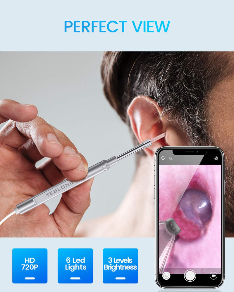 [AUSTRALIA] - Teslong Digital Otoscope with Ear Wax Remover, Teslong Ear Camera with Ear Wax Removal Tools, Video Ear Scope Otoscope with Light for iPhone, iPad, Android Phone, USB, Ear Picks, Waterproof, 1080p HD 