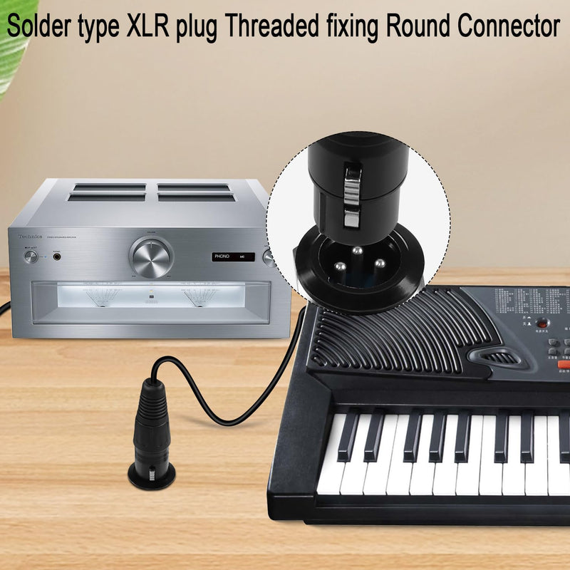 QIANRENON XLR Male Threaded Fixing Solder Adapter 3Pin XLR Male to Solder Terminal Round Connector XLR Panel Mount Socket, for Stage Lighting Sound Speaker Microphone Balanced/Unbalanced