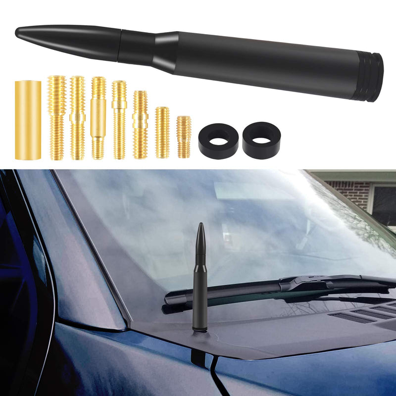 2PCS Vehicle Antenna Mast Car Truck Antenna Replacement Stubby Bullet Style Antenna Mast for Ford F Series Super Duty Ranger Explorer Dodge RAM 1500 2500 3500 Heavy Duty Classic Pickup Truck (Black) Black