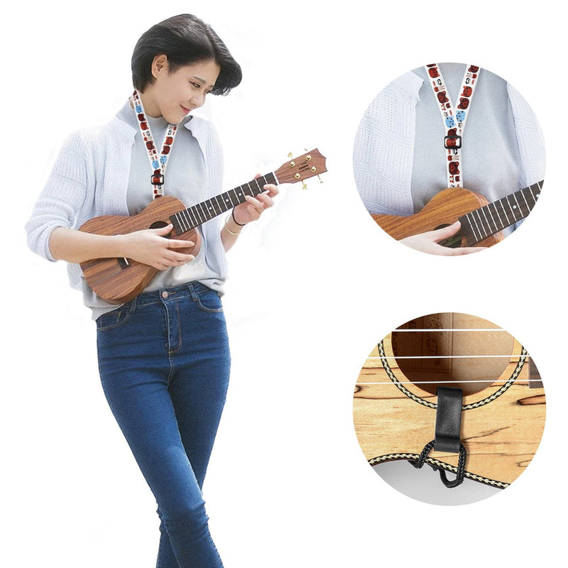 Clip On Ukulele Strap Soft Printed Adjustable - No Drilling Neck Ukulele Strap Easy To Use For Kids (Zoo) Neck Zoo