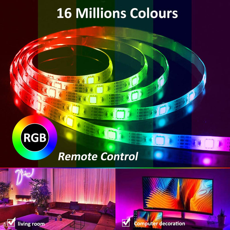 [AUSTRALIA] - HARMONIC LED Strip Lights,16.4ft RGB Color Changing Light Strips,LED Tape Lights with 44 Keys Remote Controller,12V Power Supply,300 LEDs Lights for Bedroom,TV Backlight, Kitchen,Home 