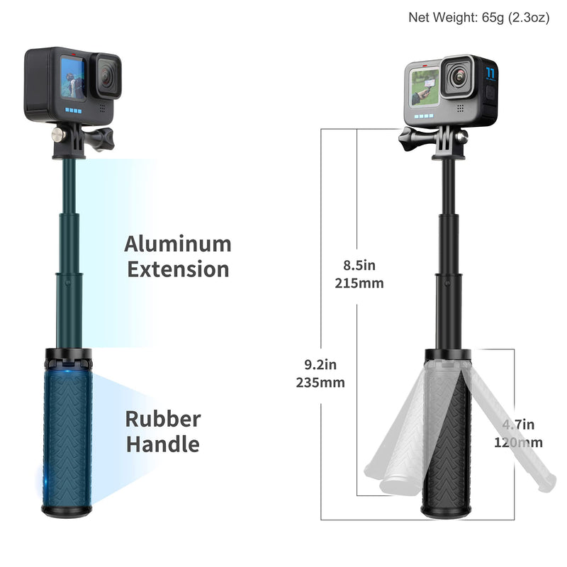 YALLSAME Mini Tripod for GoPro Hero 11 10 9 8 7 6 5 DJI Action Extension Pole Portable Pocket Tabletop Handgrip Extendable Vlog Selfie Stick with Phone Clip Compatible with iPhone Digital Camera