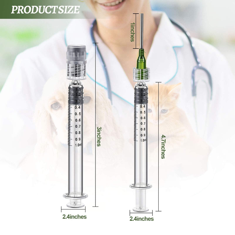 12 Pieces 1 ml Reusable Borosilicate Glass Luer Lock Thin Syringe with 14 GA Blunt Tip Fill Individually Packaged for Thick Liquids, Glue, Lab, Ink, Feeding
