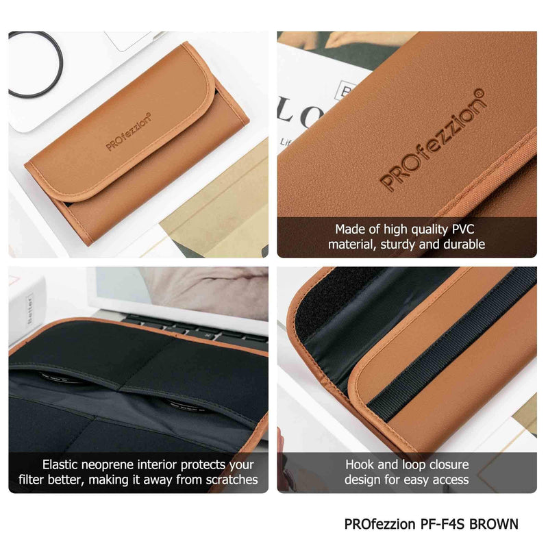 PROfezzion 4-Pocket Foldout Filter Pouch for 82mm Camera Lens Round Filter, Shock Resistant & Anti Scratch Photography Filter Case, Filter Carry Case with Microfiber Cleaning Cloth 4-Pocket for 82mm Lens Filter