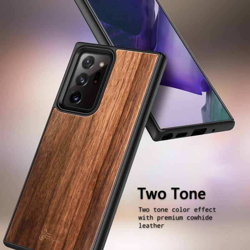 E-Began Case for Samsung Galaxy Note 20 Ultra/Note 20 Ultra 5G, Real Natural Walnut Wood [Every Piece is Unique], Dual Layer Hybrid Shockproof Protective Bumper Phone Case -Wood