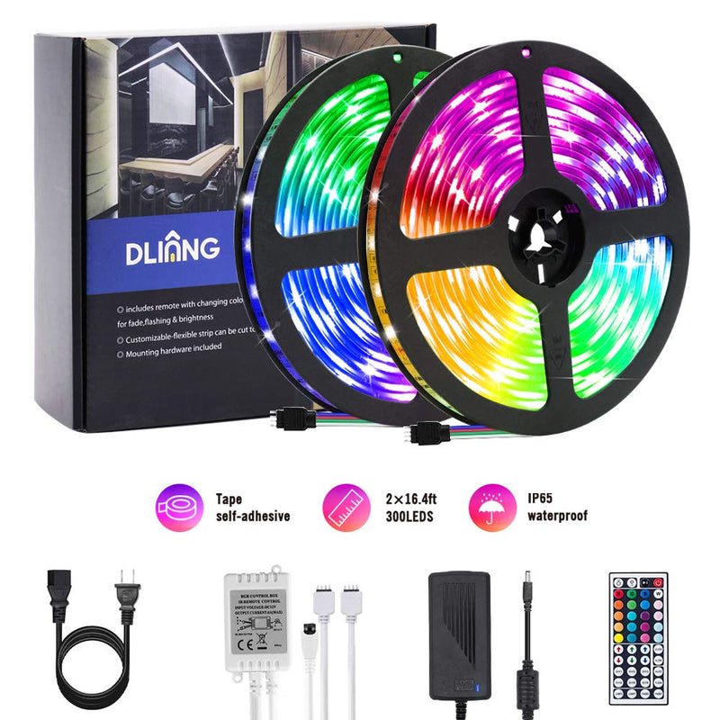 [AUSTRALIA] - DLIANG LED Strip Light Kit 32.8ft Flexible Tape Lights 5050 SMD RGB 300 LEDs Waterproof IP65 Rope Light with 44 Keys IR Remote Controller and 12V Power Adapter for Home Kitchen Party Deco 
