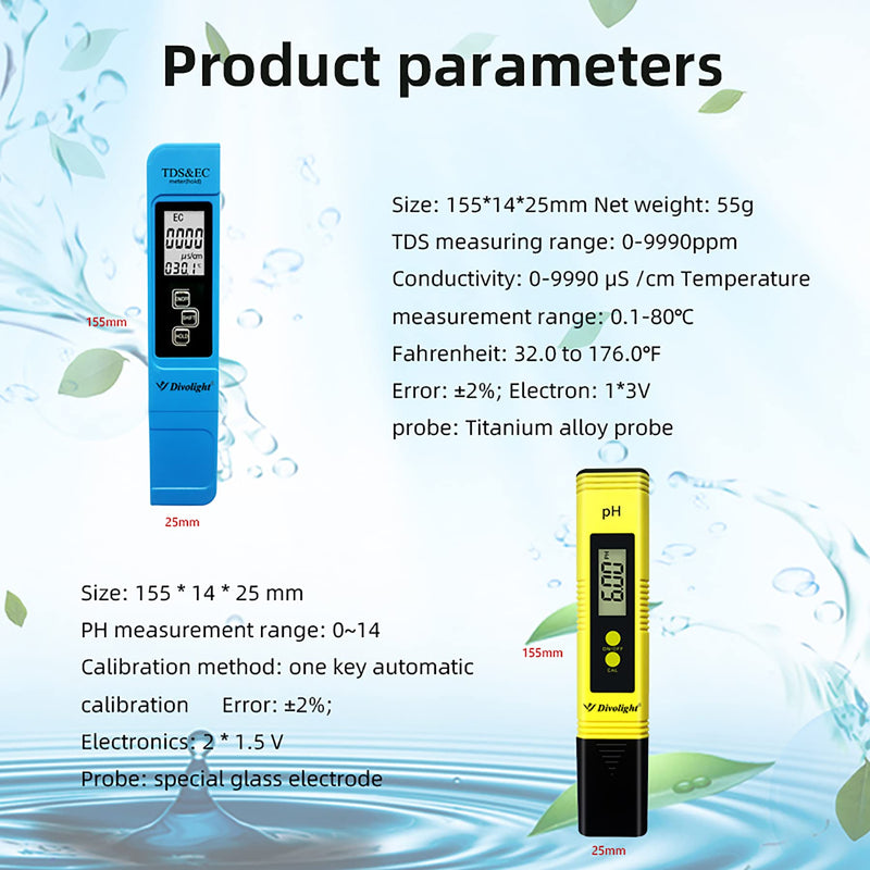 Divolight [pH and TDS & EC Tester kit] pH Meter Digital Accuracy 0.01 Lab Pen Type and 3-in-1 TDS and EC Meter, PPM and µS Meter for Water, Practical Water Testing Kit pH and TDS EC Meter Combo pH and TDS & EC Tester kit