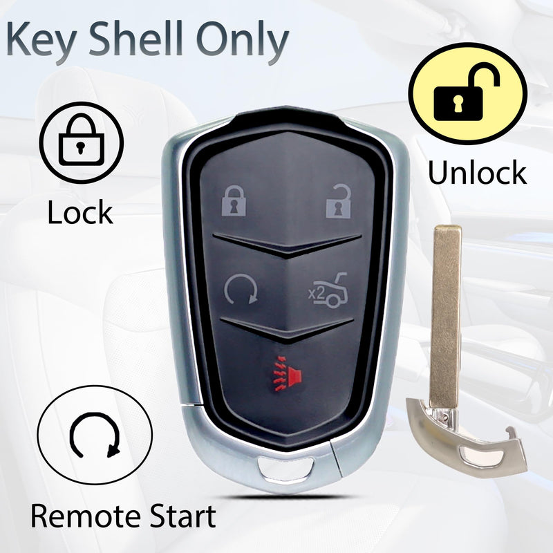 Key Fob Shell Case Replacement Fits for Cadillac ATS ATS-v CTS CT6 XTS XT5 XT4 SRX 2014 2015 2016 2017 2018 2019 Keyless Entry Remote Control 5btn Pad Cover