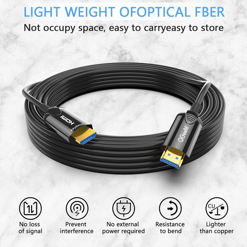 Fiber Optic HDMI Cable 50ft,QGeeM 4K 60Hz HDMI Cable High Speed 18Gbps HDMI 2.0 Black Cable,Zinc Alloy Case 15M, HDMI AOC Cable (33ft) 33ft