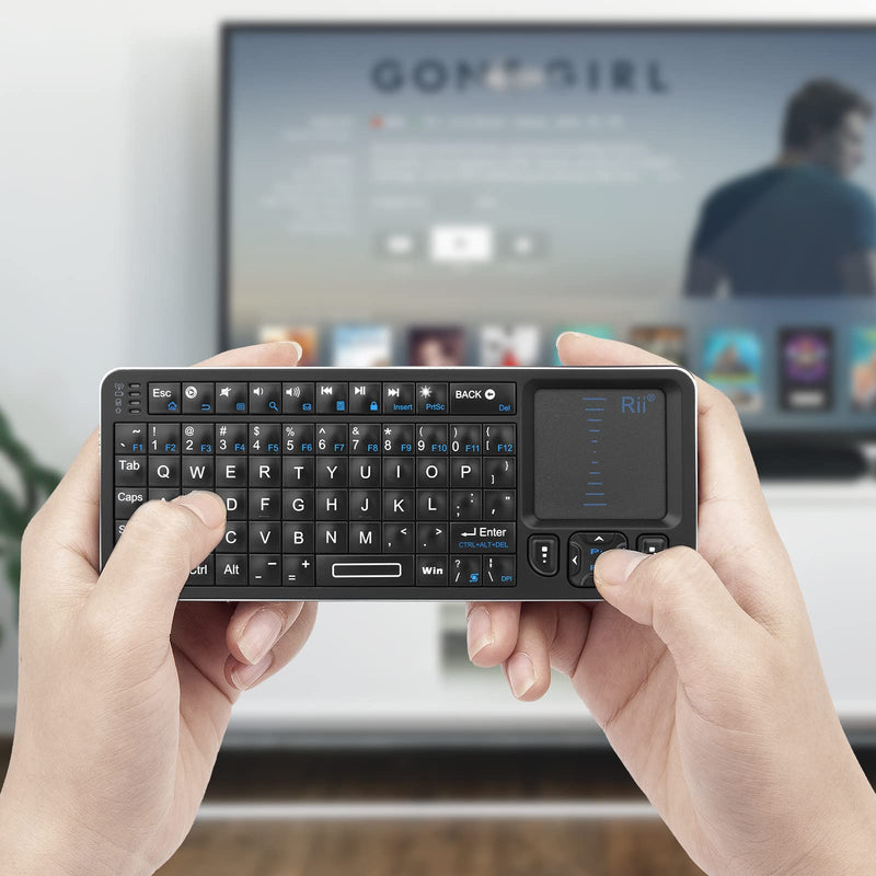 Rii K06 Mini Bluetooth Keyboard,Backlit 2.4GHz Wireless Keyboard with IR Learning, Portable Lightweight with Touchpad Compatible with Android TV Box， Mac, Laptop, Windows (Bluetooth Version)