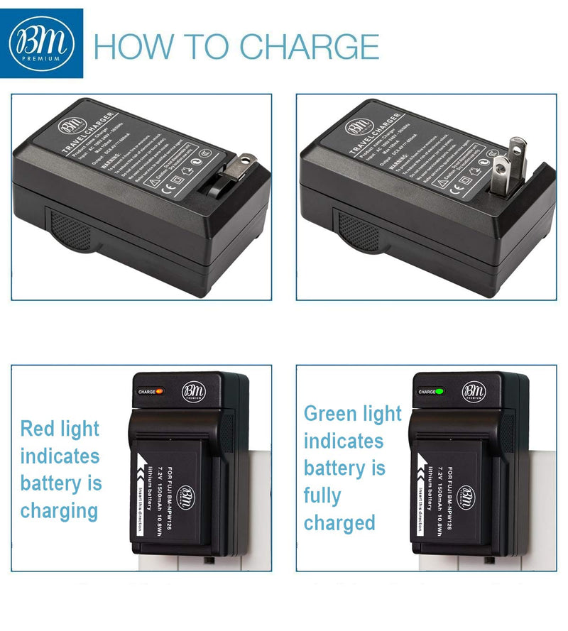 BM Premium NP-W126S High Capacity Battery and Charger for Fujifilm FinePix X-T100, XT-200, X-100F, X-100V X-A7, X-H1, X-T10, X-T20, X-T30, X-A3 X-A5 X-A10 X-E1 X-E2 X-E2S X-E3 X-T1 X-T2 X-T3 Cameras