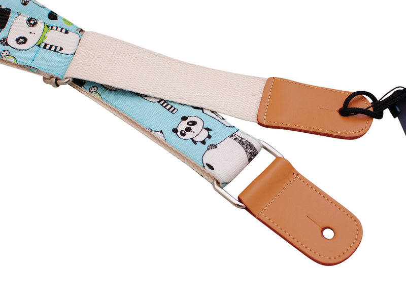 MUSIC FIRST Original Design “Panda” Soft Cotton & Genuine Leather Ukulele Strap Ukulele Shoulder Strap