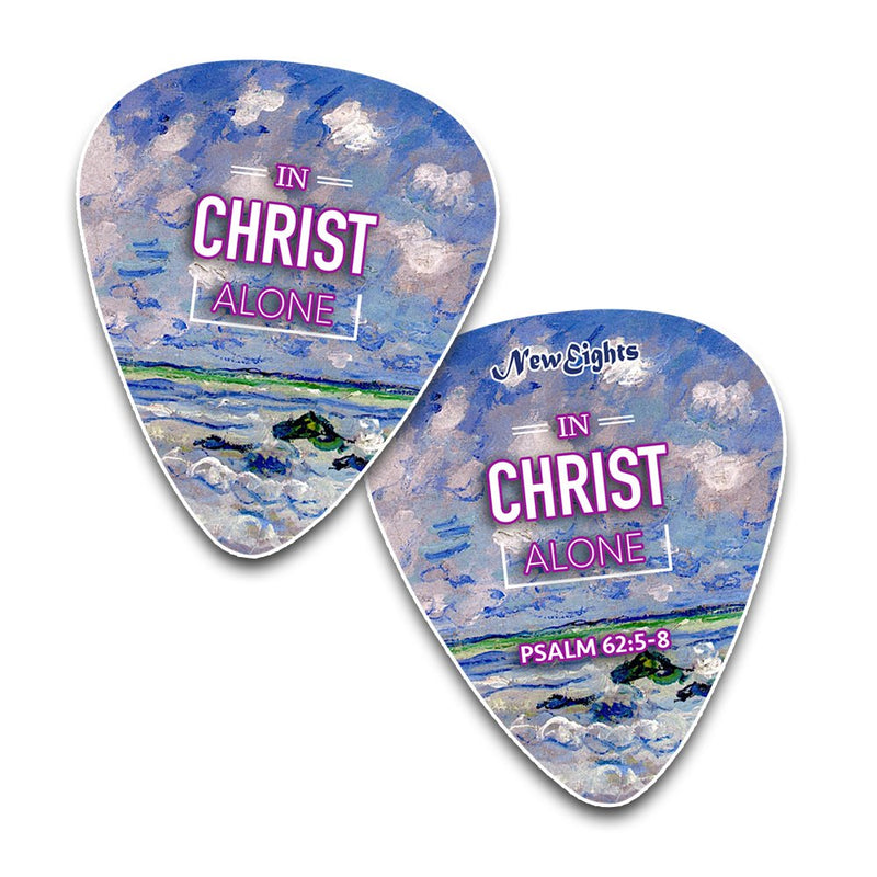 Christian Guitar Picks for Gospel Music - In Christ Alone (12-Pack) - Medium Celluloid - Best Inspirational Music Gifts for Church Worship Team, Pastor, Youth Group, Dad, Mom, Boys, Girls