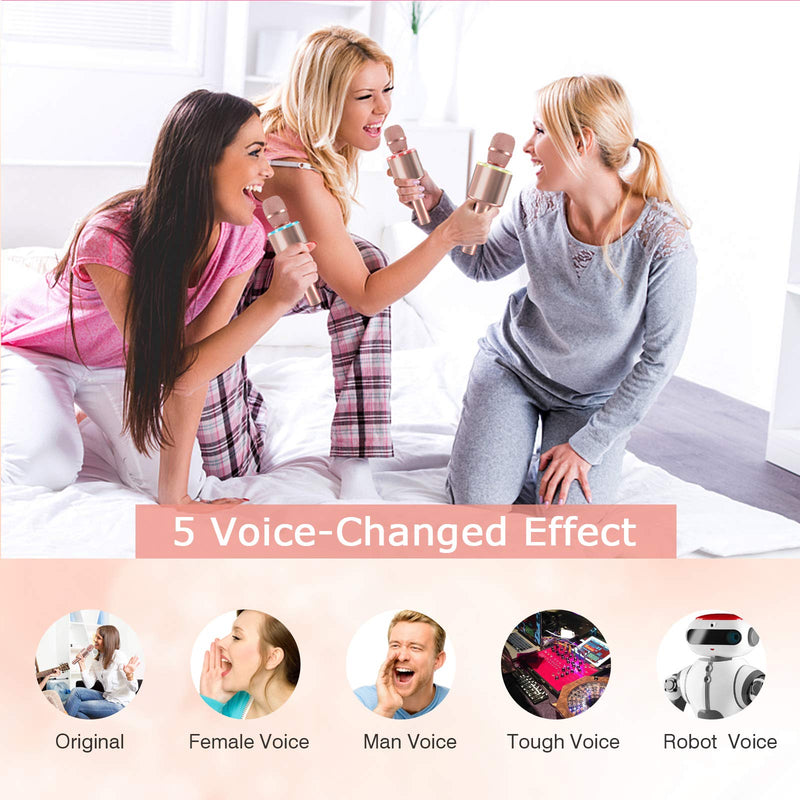 [AUSTRALIA] - Wireless Karaoke Microphone, 4-in-1 Portable Handheld Karaoke Mic Speaker Player with Led Lights for Kids Adults Birthday Gifts Party KTV - Pink 