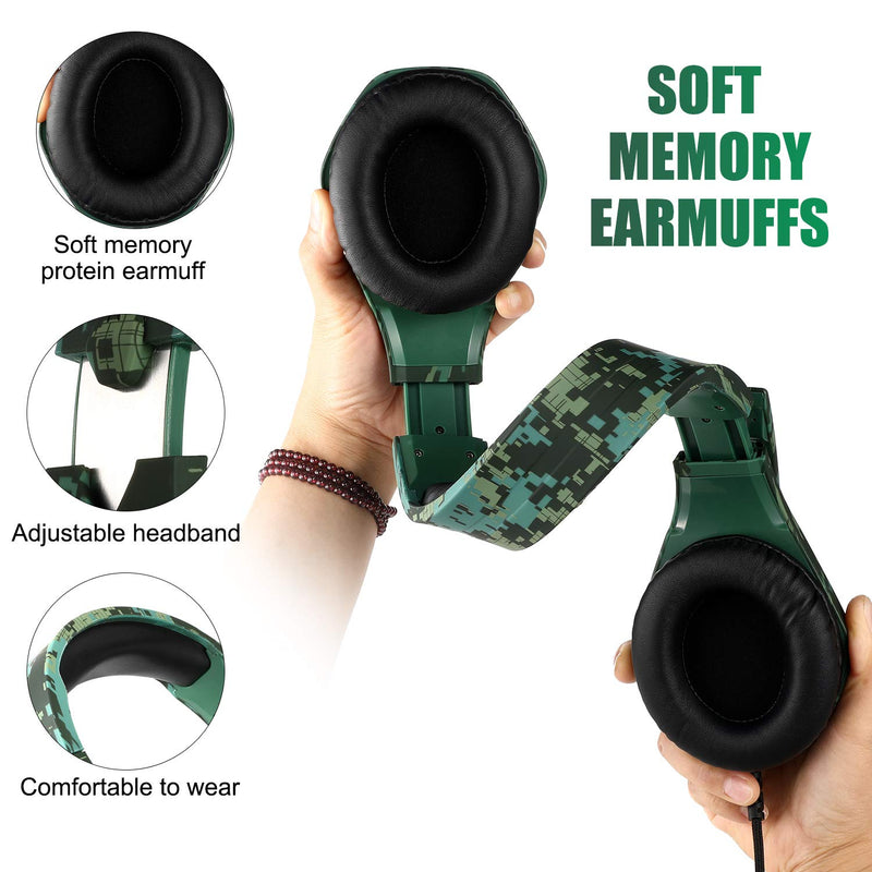 [AUSTRALIA] - Butfulake Noise Cancelling PC Headset with Mic,PS4 Gaming Headset with 7.1 Surround Sound Stereo for PS5 Switch,Omnidirectional Microphone Vibration LED Light,Compatible with Mac/Laptop,Camo Green Green Camo 