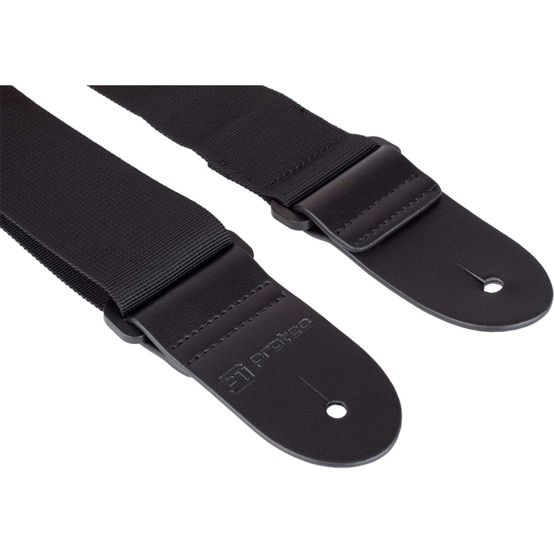 Protec Guitar Strap with Leather Ends and Pick Pocket, Black Nylon Strap (Black)