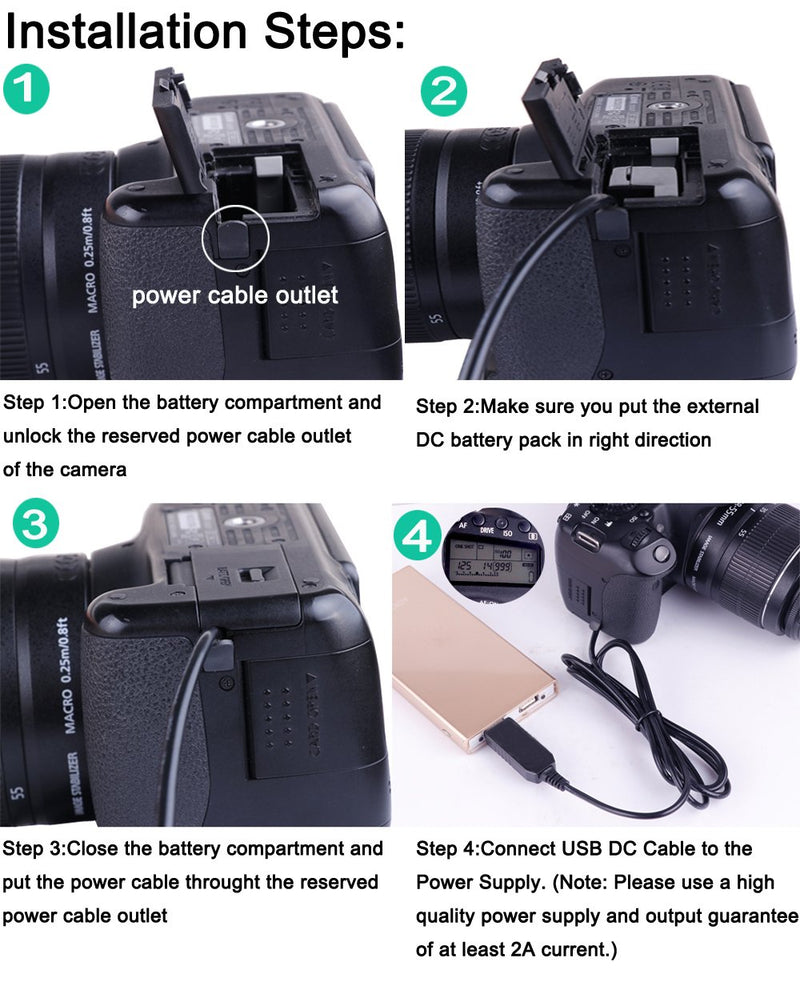 CCYC DR-E10 DC Coupler Replace of LP-E10 Battery and USB DC Converter Power Cable Replacement for ACK-E10 AC Power Adapter, Suit for Canon EOS Rebel T3, T5, T6, EOS 1100D, 1200D, 1300D Cameras