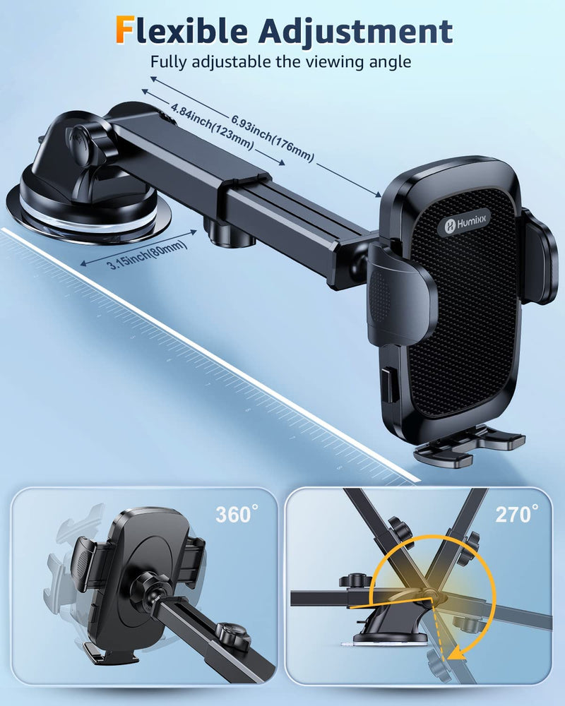 [AUSTRALIA] - Humixx Car Phone Holder Mount [Military-Grade Super Suction & Stable] Universal Hands-Free Cell Phone Holder for Car Dashboard Windshield Air Vent Car Mount for iPhone Samsung All Smartphones & Cars Black 