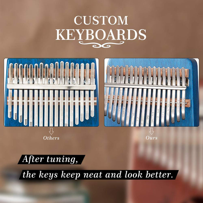 Thumb Piano Kalimba 17 Keys Mahogany Wood Portable Finger Piano Gifts for Kids and Piano Beginners Professional Tune Hammer and Study Instruction Blue olive branch