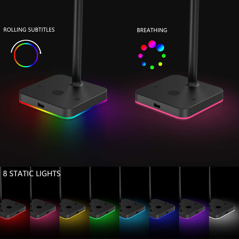 RGB Headphone Stand with Wireless Charger KAFRI Desk Gaming Headset Holder Hanger Rack with 10W/7.5W QI Charging Pad and QC 3.0 USB Port - Suitable for Gamer Desktop Table Game Earphone Accessories