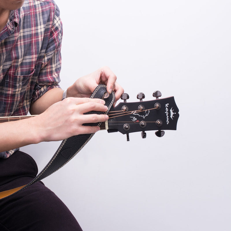 POYOLEE Leather Guitar Neck Strap Button Guitar Headstock Strap Tie, Black/Anti Copper Black Leather / Anti Copper Button